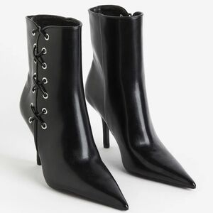 H&M Women's Vegan Leather Lacing Detail Heeled Ankle Boots Black Size EU 40.